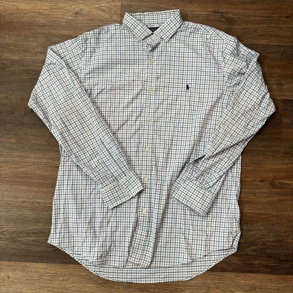Polo Ralph Lauren Classic Fit Performance Button Up Shirt Men's Sz XL White Blue